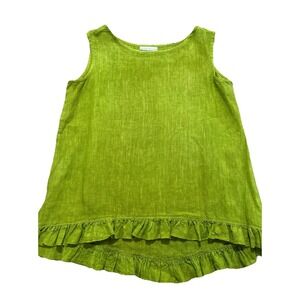 Bryn Walker Women's S Lime Green Linen Tank Ruffle Bottom Classic USA